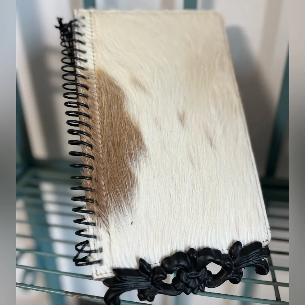 New Cowhide Leather Journal • Western Boho Diary • Brown & White Notebook
